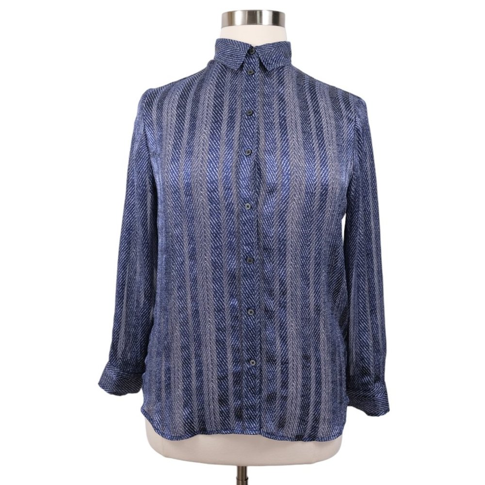 Banana Republic Dillon Classic Fit Sheer Button Up Blue Blouse Women's Petite L